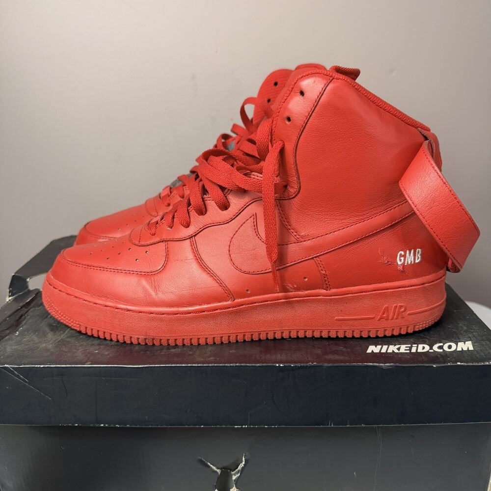 Size 13 - NIKE ID AIR FORCE 1 07 HIGH TRIPLE RED PRE OWNED